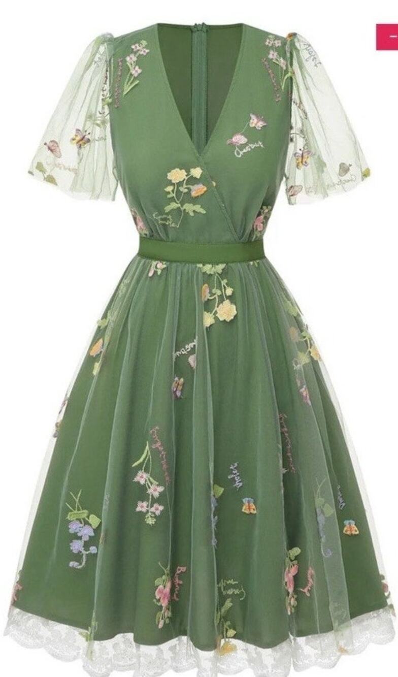 Green Tulle Embroider Floral Lined Fairy Garden Wedding/Prom Dress Plus NWT XXL